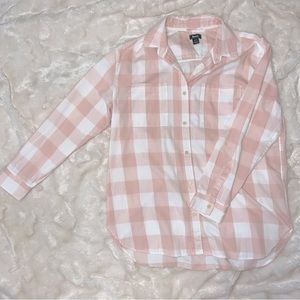 Roots Buffalo Plaid Blush Pink & White Flannel Button-Up